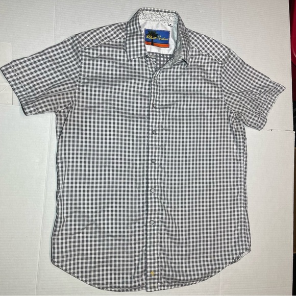 Robert Graham Grey and White Casual Button Down Short Sleeve Shirt - Picture 1 of 10